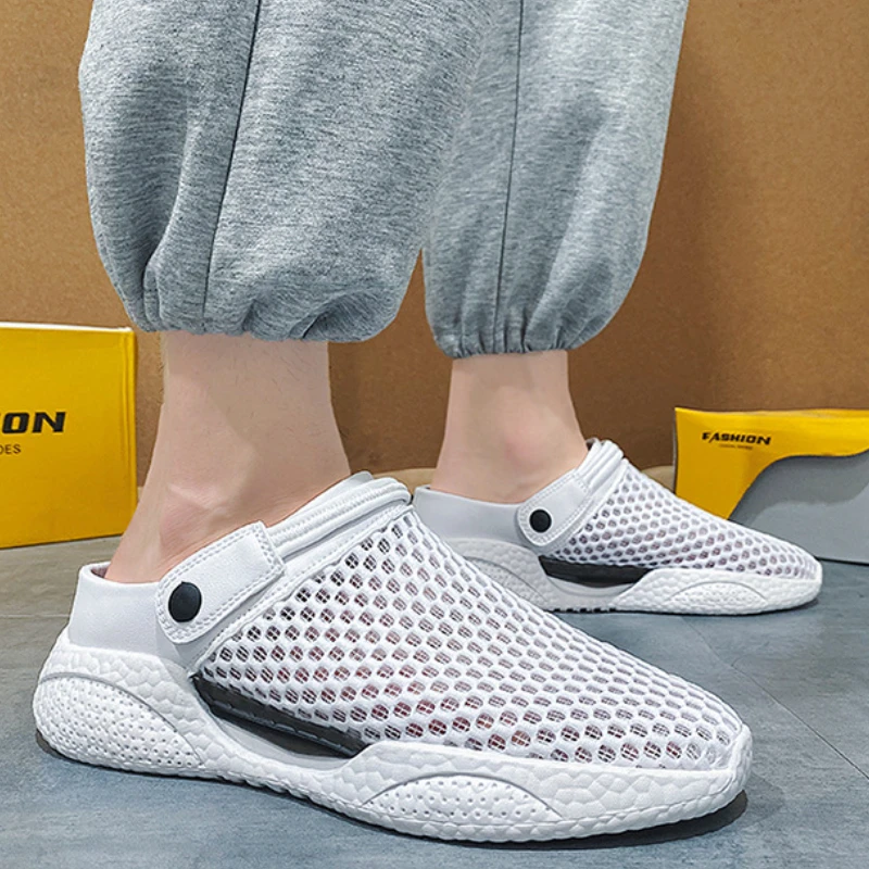 Men\'s New Slippers Summer Mesh Non-slip Walking Sports Sandals Lightweight Leisure Breathable Round Head Thick Bottom Shoes