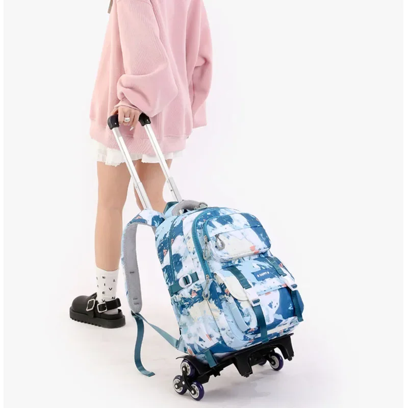 2025 New Rolling School Bags for Girls Back Pack Waterproof School Backpacks with Wheels Middle School Trolley Luggage Bagpack