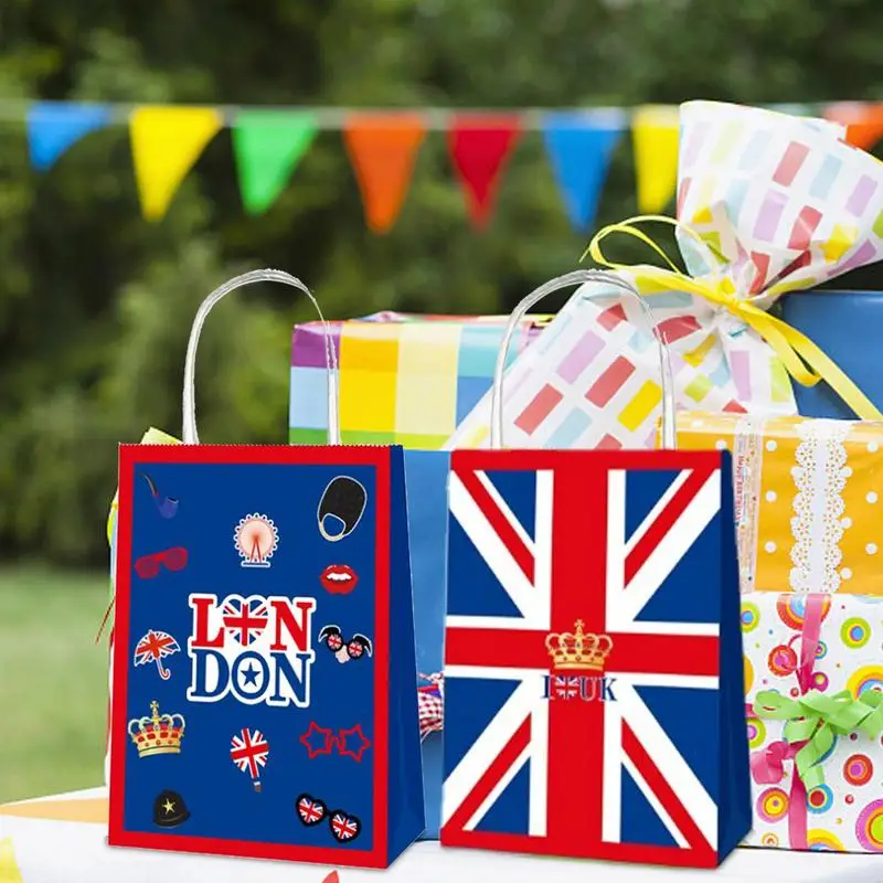 12pcs Union Jack Paper Gift Bags Portable British Bags Multipurpose UK Hand Sack Kids Birthday Party Baby Shower Wedding Sweets