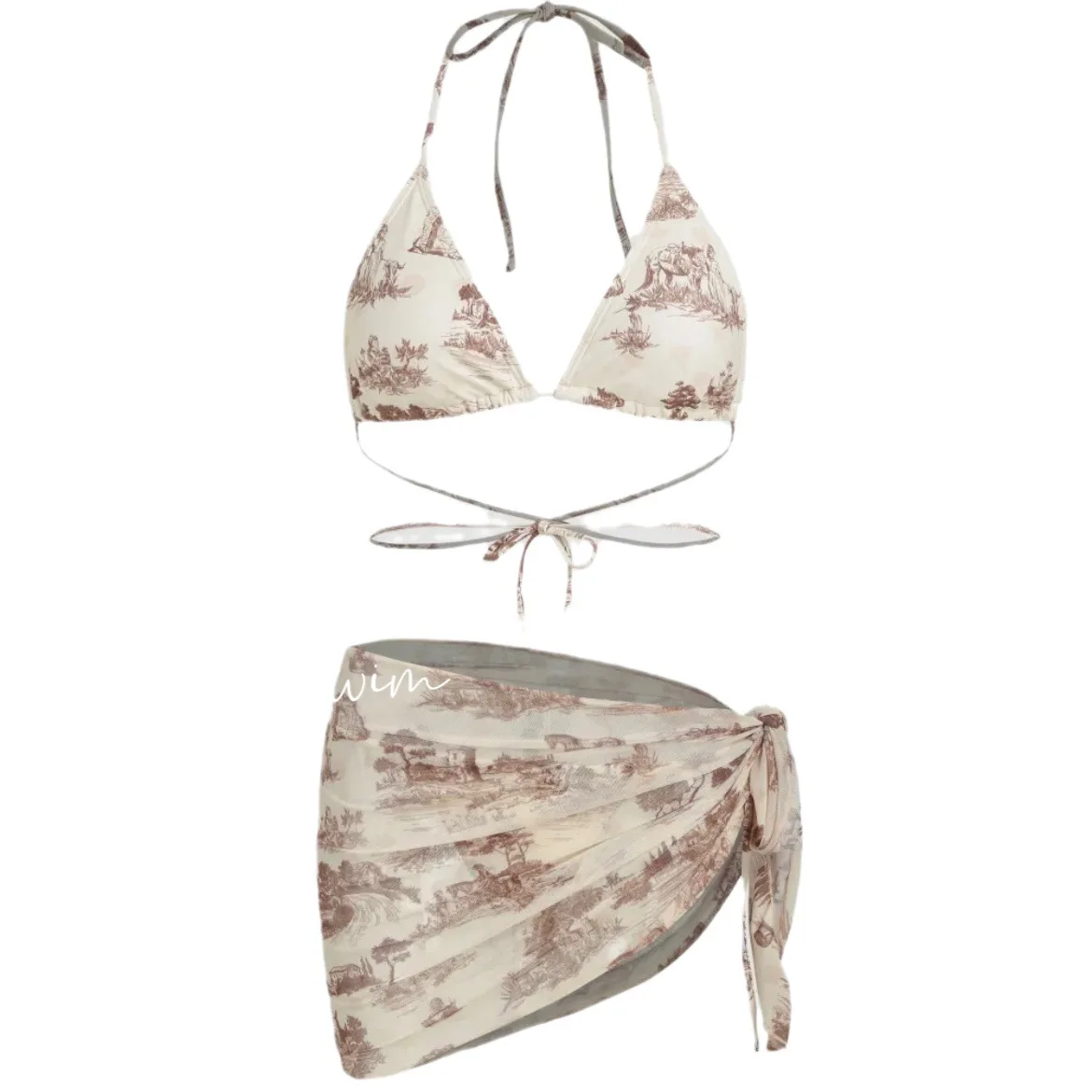 Damen-Bademode, 2024, modischer Damen-Bikini, bedruckte Badebekleidung, rückenfrei, sexy Tankini, dreiteiliger Hot-Spring-Badeanzug