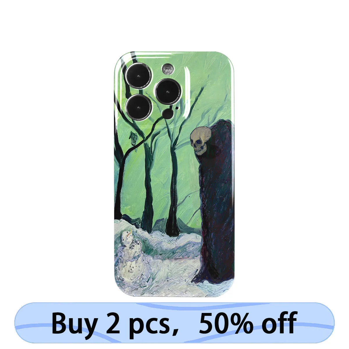 Coque iPhone Art Phone Case Dark Oil Painting Skeleton Cover for iPhone 15 14 13 12 11 Pro Max Plus IMD 2 in 1