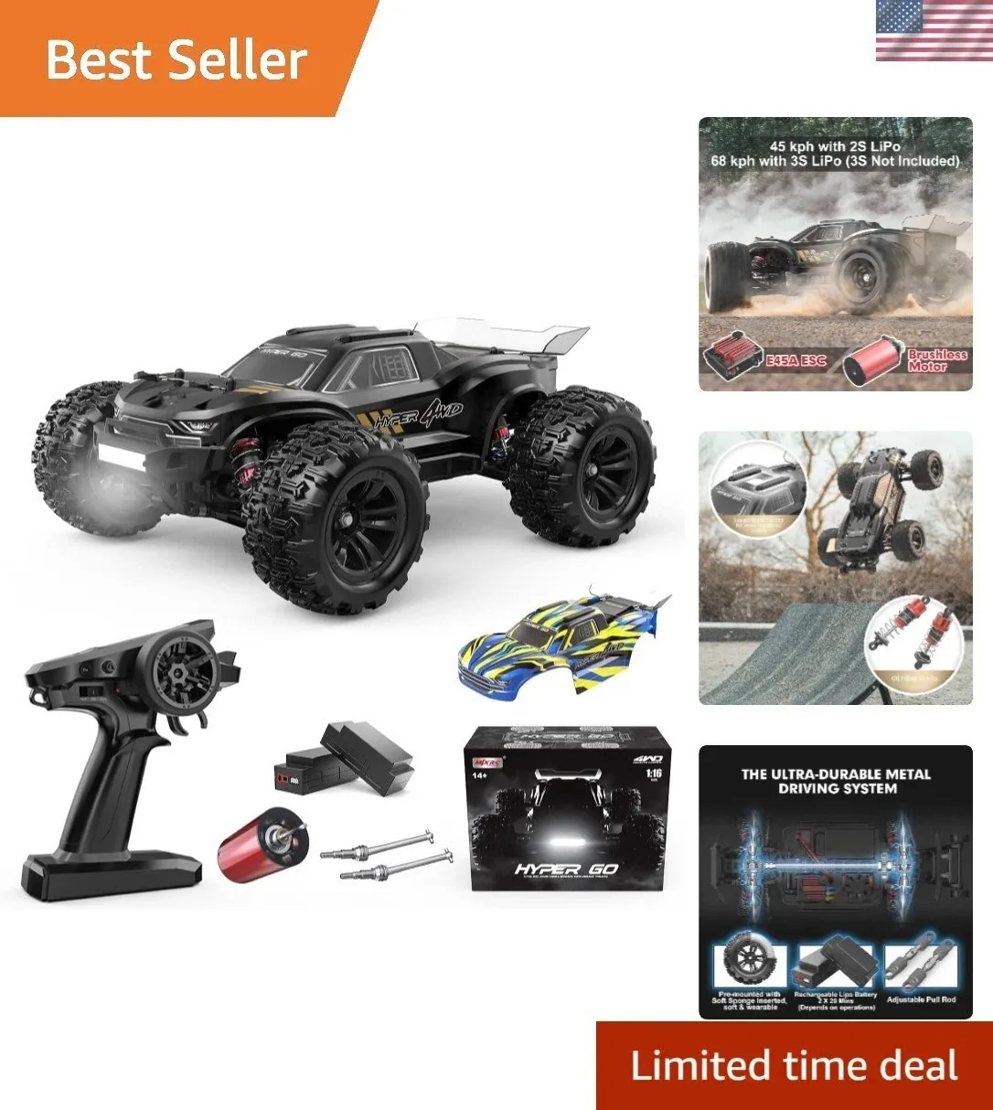 

1/16 RTR Brushless Fast RC Cars for Adults, Max 42mph Electric Off-road RC Tr， cars elektrische auto kinderen