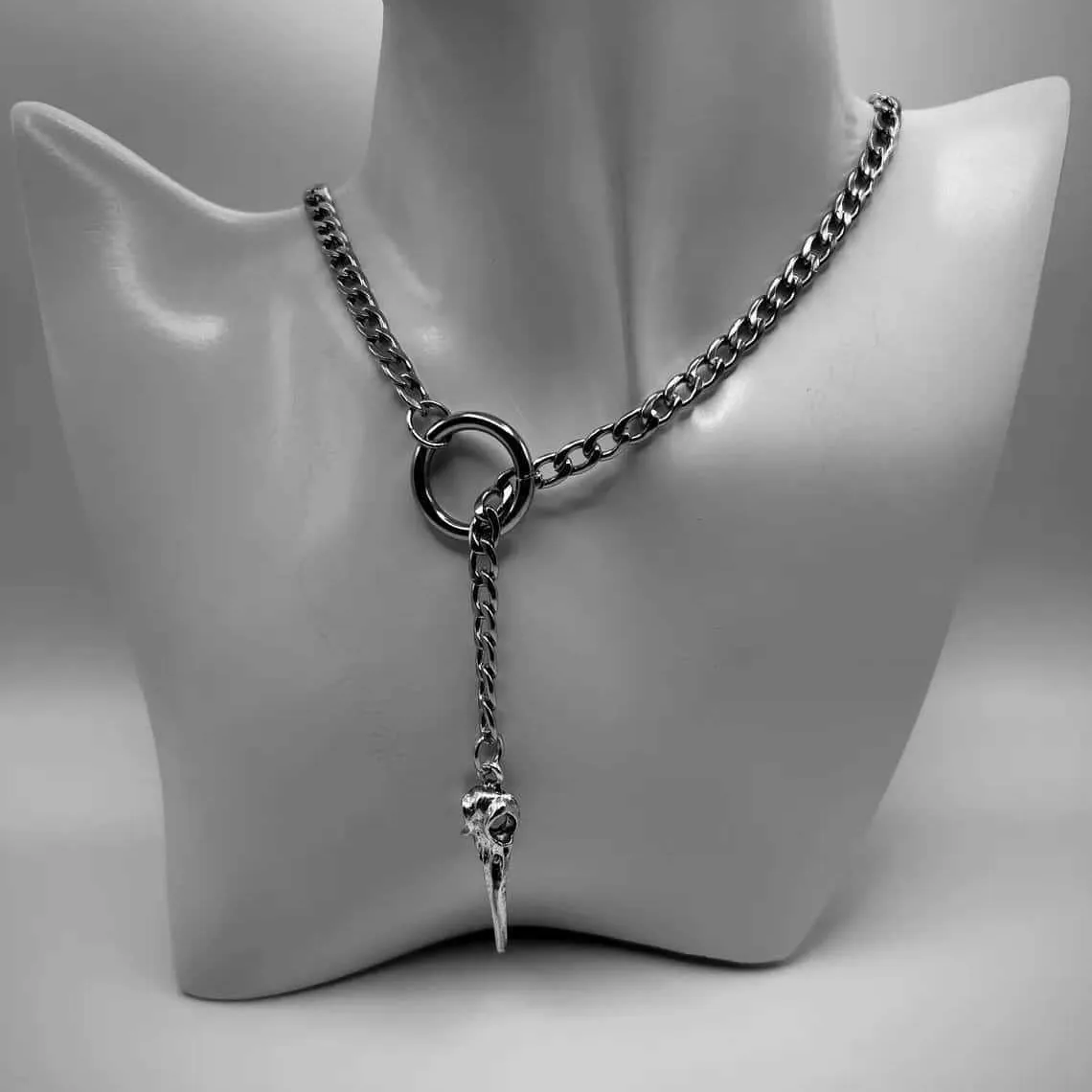 Crow skull necklace,Gothic jewelry,punk accessory,O-Ring,Cuban chain,rock,Vintage,mystery,witch,alternative,Choker for Women Man