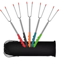 Barbecue Fork Extendable Barbecue Spikes Telescopic BBQ Stainless Steel Stick Smores Skewer for Picnic Camping Garden Barbecue