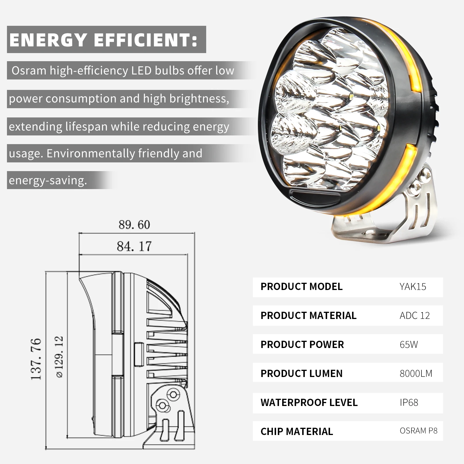 Good seller IP68 white light 54W carbon steel bracket auxiliary car detailing spot lights projector headlight of car