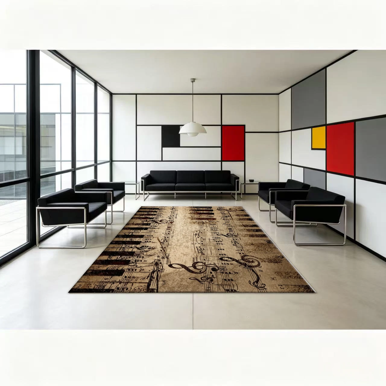 Retro Piano Keys and Musical Notes Carpet, Retro Music-Themed Home Room Decoration Floor Mat