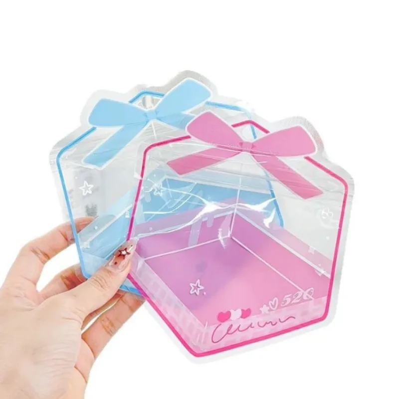 

100PCS Clear Resealable Flat Plastic Bow-knot Zipper Bag DIY High-aesthet Matcha Cocoa Snack Jewelry Candy Tea Packaging Pouches