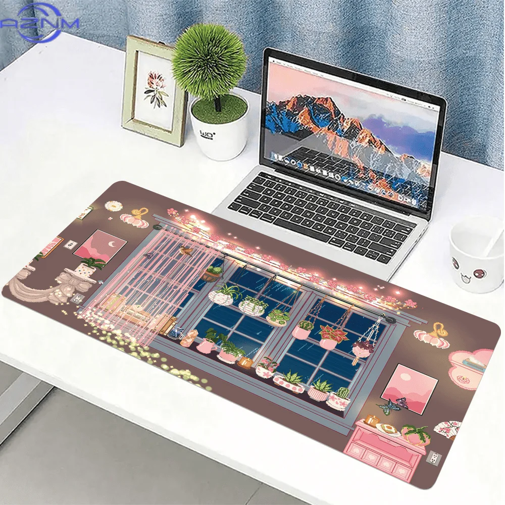 1pc Pink Window Pattern Mouse Pad  cm, Large Non-Slip Desk Mat, Desk Pad for Home Office - Soft Fabric Surface Keyboard Mat, Per