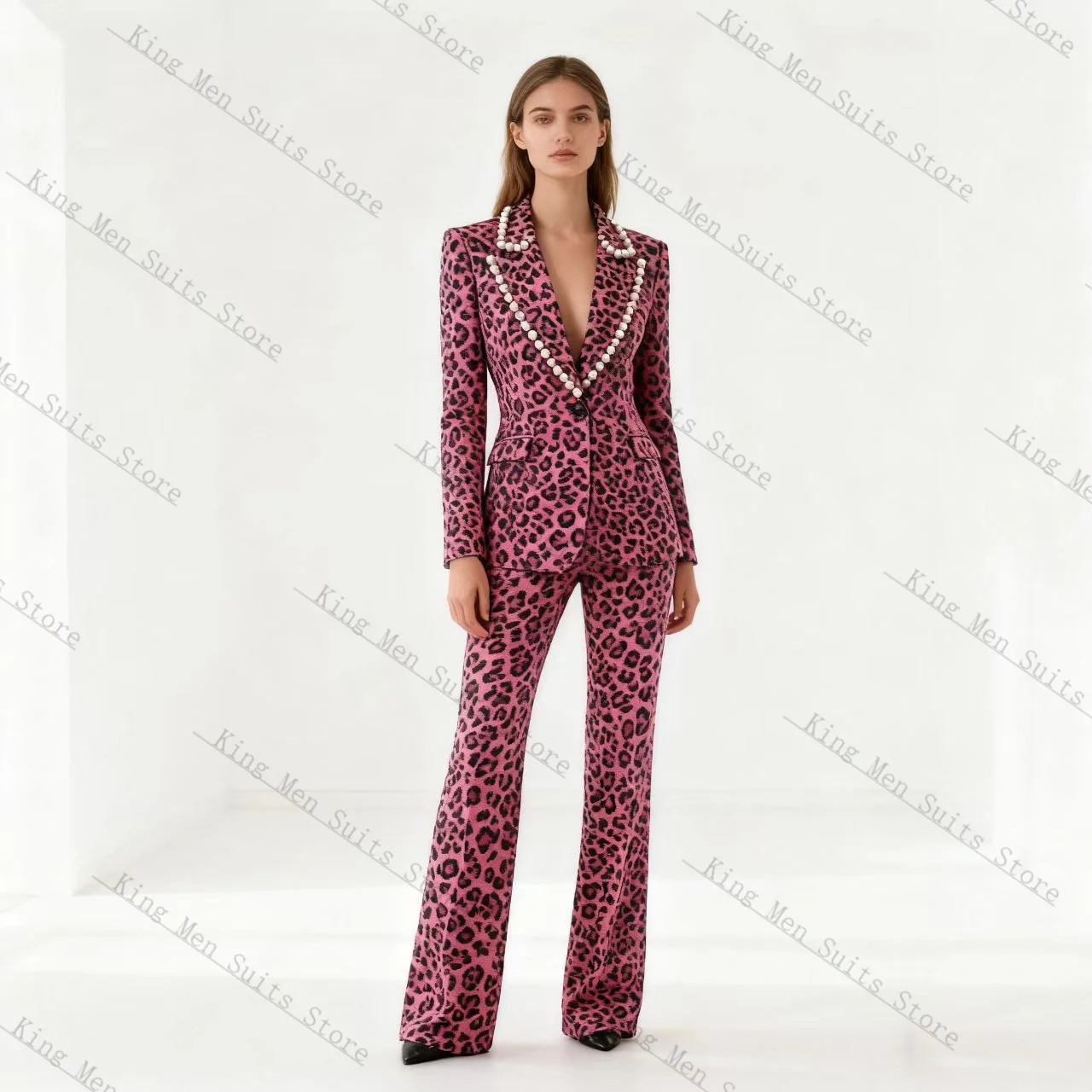 Leopard Print Women Suits Pants Set 2 Piece Blazer+Trousers Customized Luxury Formal Office Lady Jacket Prom Wedding Coat