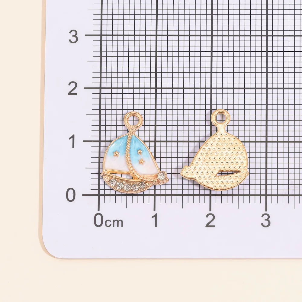10Pcs Lovely Enamel Drip Oil Sailing Boat Charms Alloy Zircon Pendant For DIY Making Bracelet Necklace Keychain Jewelry Accessor
