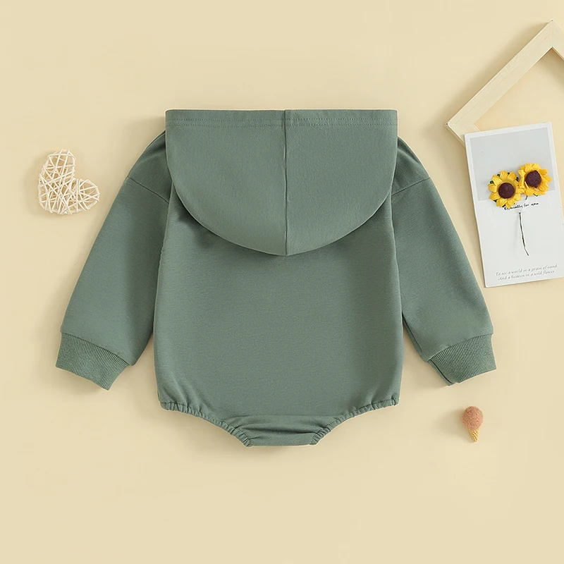 Baby Hooded Romper Long Sleeve Front Pocket Solid Color Bodysuit Newborn Playsuit