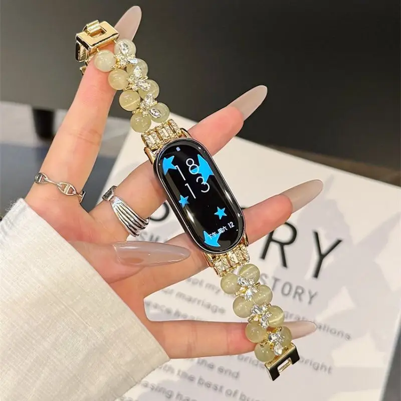 Cinturino con perle di diamanti adatto per Xiaomi Band 8 Pro/9Pro,8/8NFC/9/9NFC/10/10NFC,Per Mi band 3/4/5/6/7, Per Redmi Watch4/Watch5
