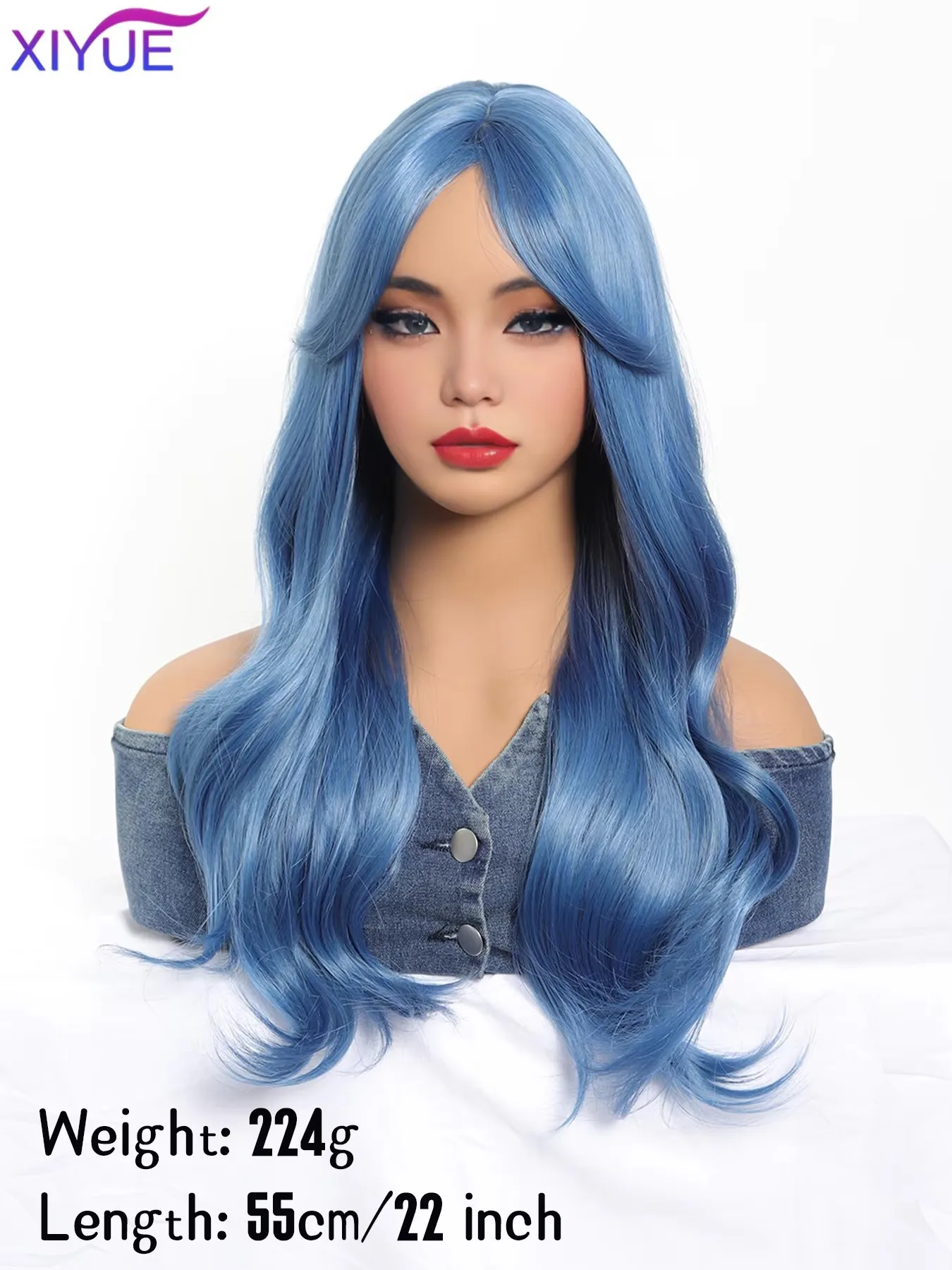 22Inch Sea Blue Color Synthetic Wigs Middle Part Long Natural Wavy Hair Wig For Women Cosplay Drag Queen Party Heat Resistant XY
