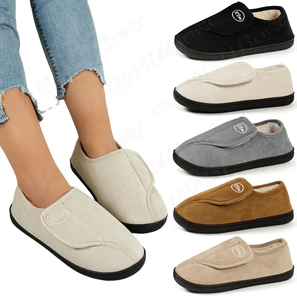 House Shoes for Men Suede Leather Slippers Non-Slip Slip-on Shoes Comfy Warm Plush Indoor/Outdoor for Diabetic Swollen Feet