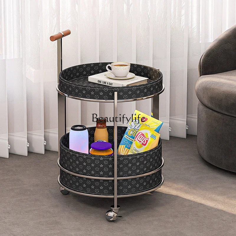 35-*Movable sofa side few round with wheels light luxury high-end living room coffee table household