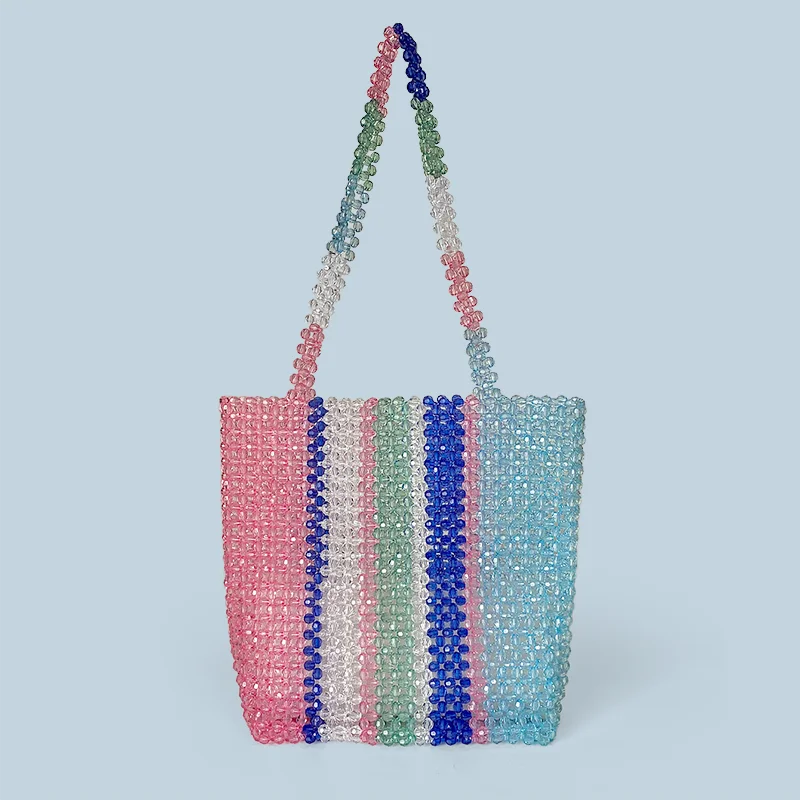 New exquisite large bag rainbow handmade bead bag transparent bag acrylic chain large capacity shoulder bag