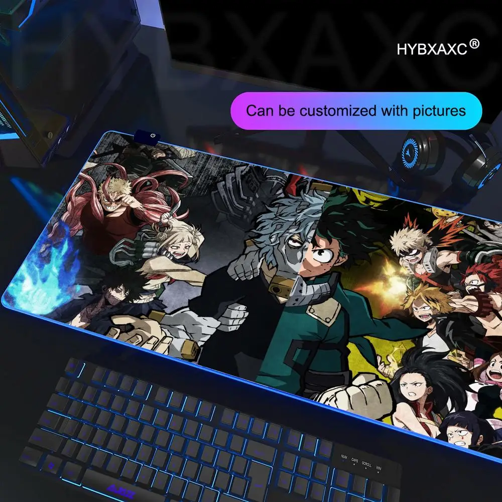 Academia Deku Anime My Hero RGB Mouse Pad LED Large Gamer Mousepads Computer Keyboard Mat Luminous Desk Mat Backlit