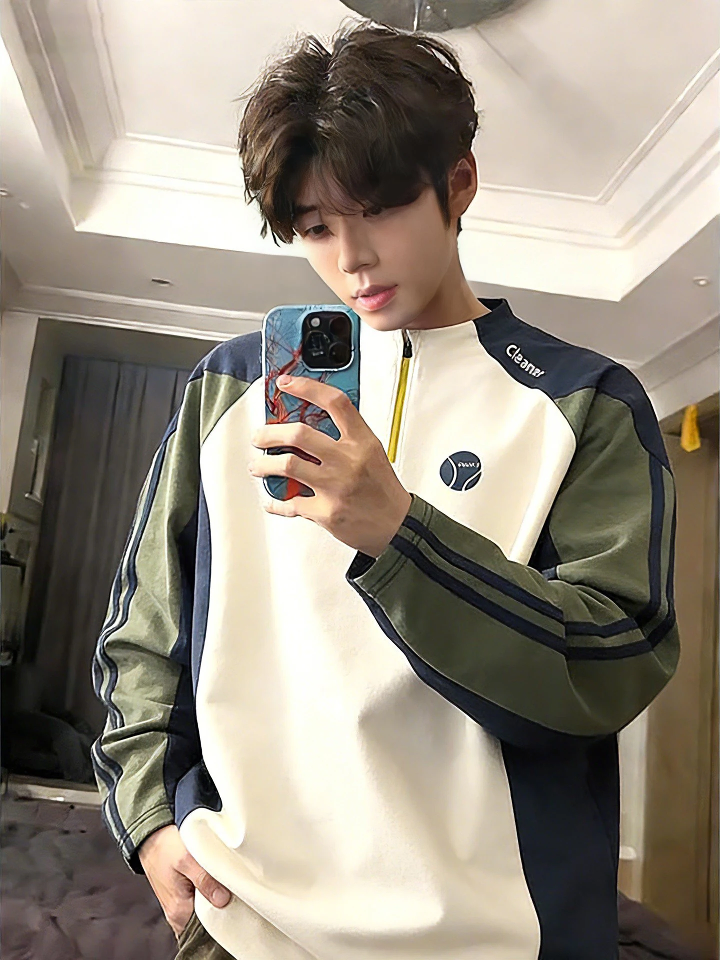 

Outdoor Badminton Cycling Long Sve Men's T-irt American Splice Contrast Color Sweatirt Casual Loose Fit Spring Autumn