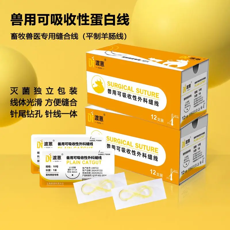 Sheep Intestine Thread Absorbable Suture Sterile Veterinary Cattle, Sheep and Pig Universal with Needle Suture No. 12 and Many