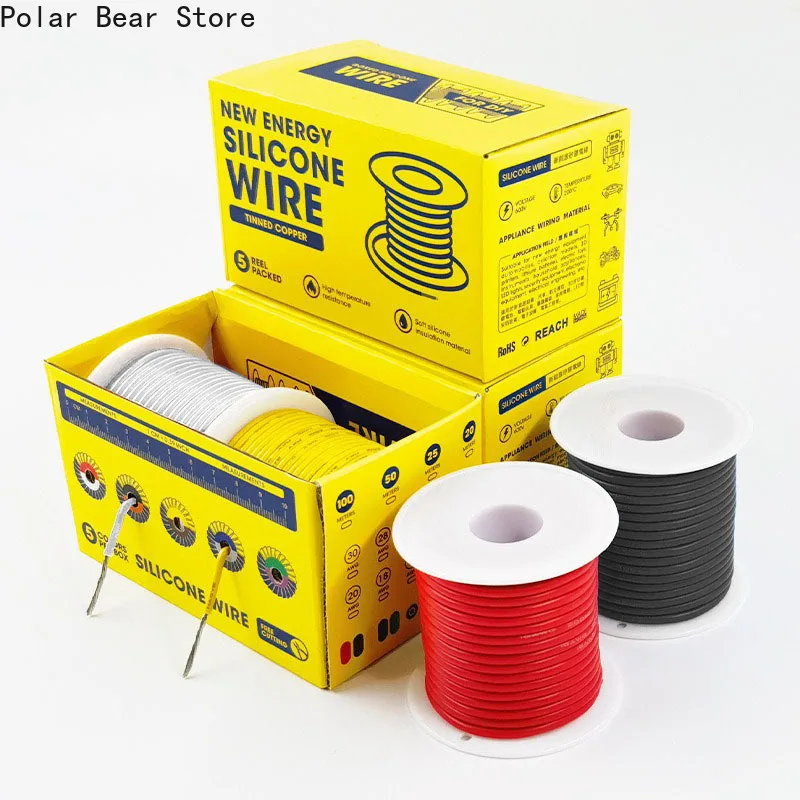 

2 Rolls 2 Color Mix Kit Heat Resistant Flexible Silicone Wire 30/28/26/24/22/20/18/16AWG Stranded Electrical Tinned Copper Cable