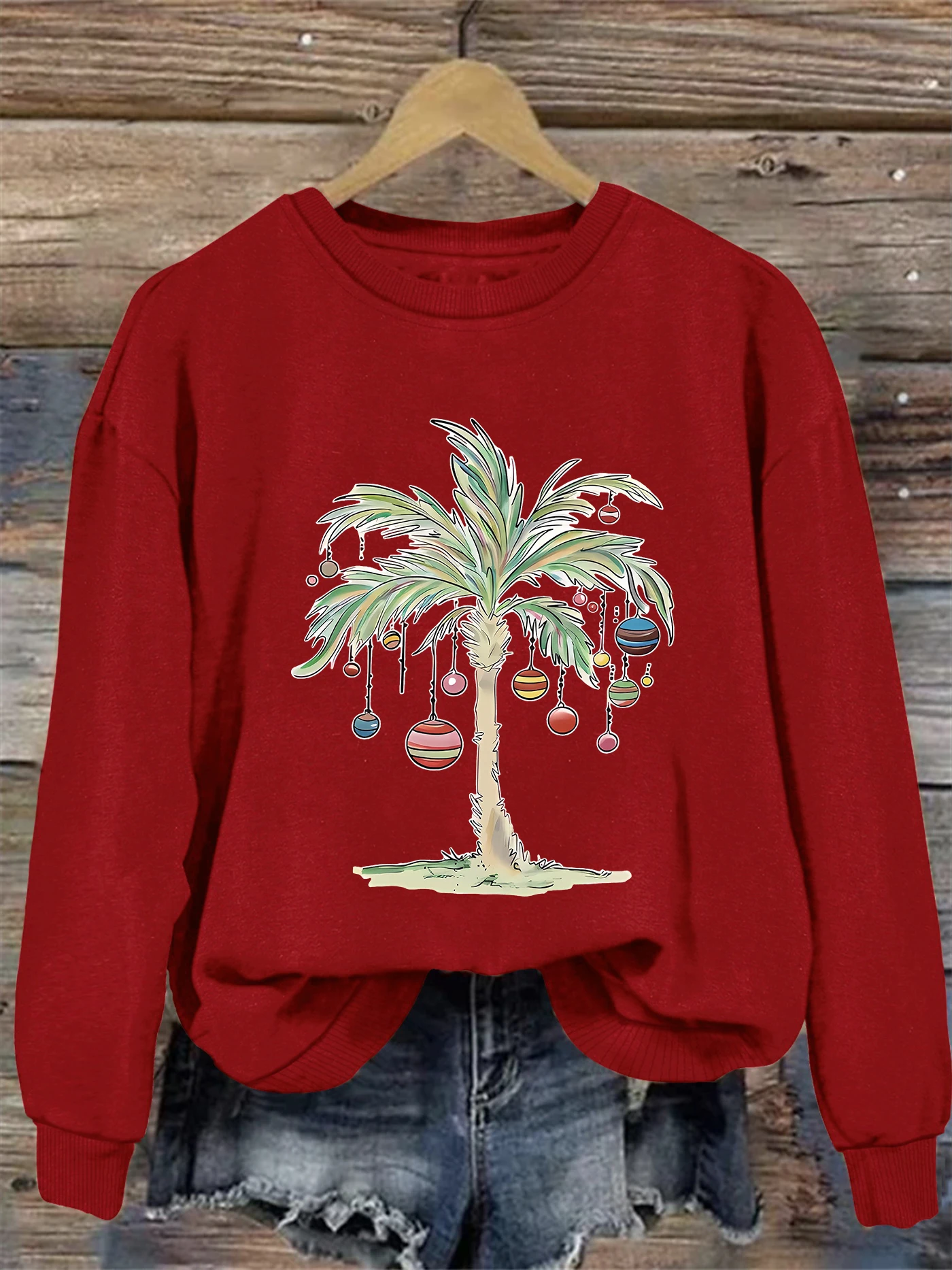 

Christmas print sweatshirt, crew neck casual sweatshirt for winter & fall, women's clothing.
