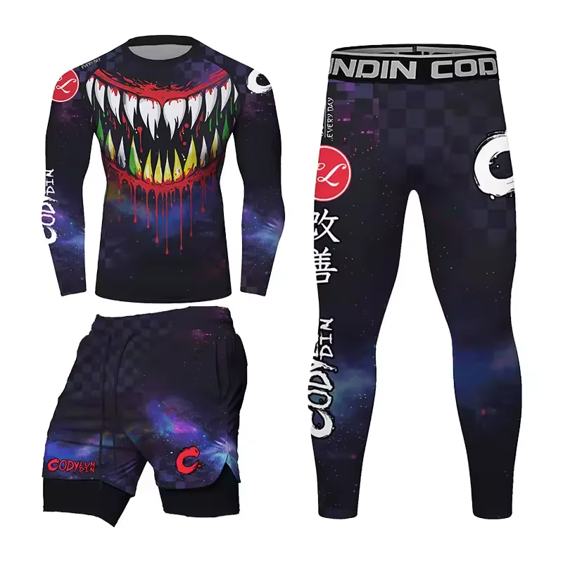 New Jiu Jitsu Rashguard MMA T-shirt+Pant Set Men Muay Thai Shorts Boxing Brazilian Grappling Rash Guard Boxeo Jerseys Sportswear