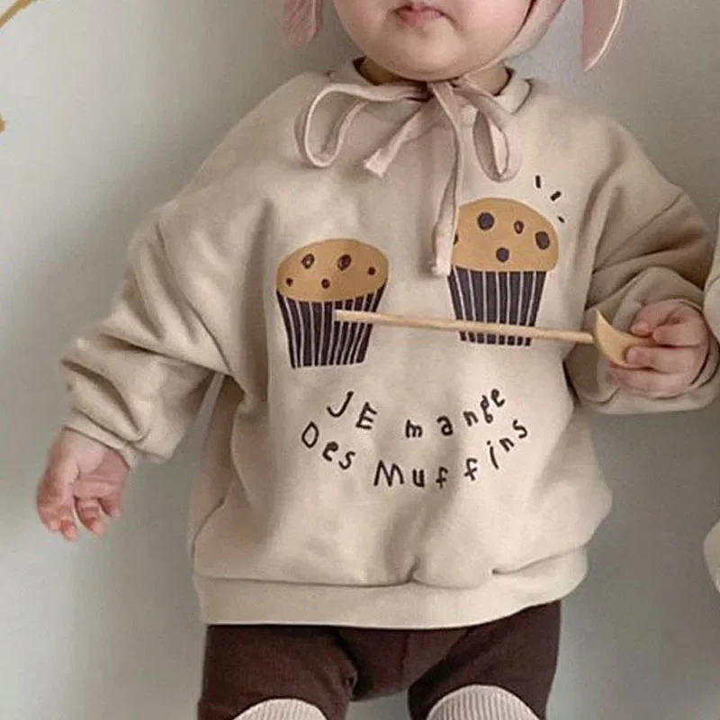 Hoodies Children Clothing Korean Winter New Boys and Girls Lovely Cake Printing Casual Sweatshirts Lovely Round Collar