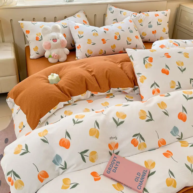 Imagem -06 - Capa de Edredão com Folha Plana e Fronha Bonito Coração Coreano Home Decor Cama Floral Linho sem Enchimento Twin Rainha Meninas Mulheres