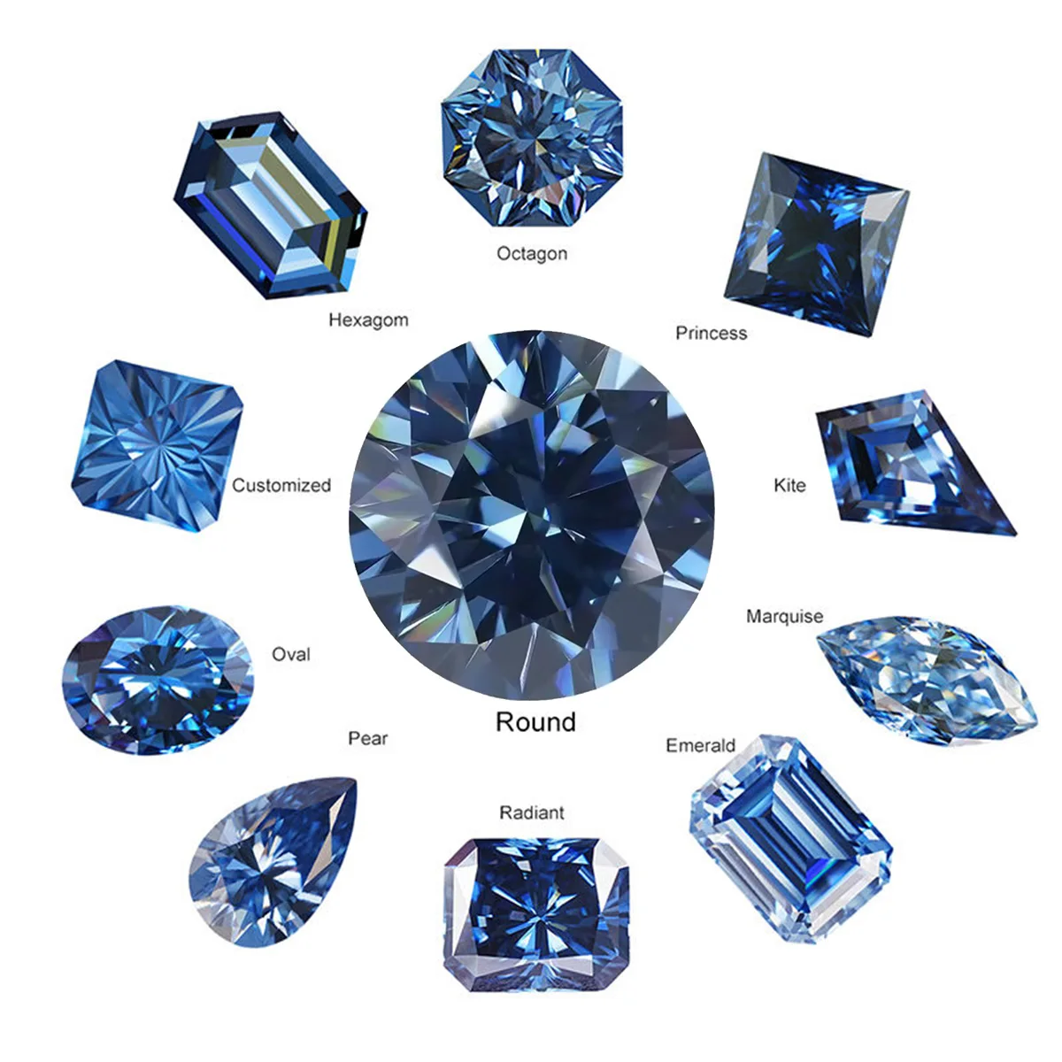 

Blue Loose Moissanite 100% Real Lab Gemstone Stones For Women Jewelry Diamond Ring Material GRA Round/Pear/Emerald/Cushion Cut