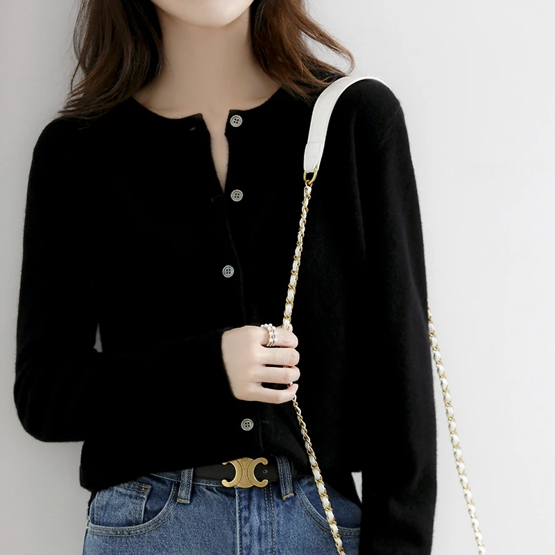 سترة نسائية محبوكة عصرية جديدة للربيع والخريف برقبة دائرية، سترة بأزرار بأكمام طويلة، بلوزة نسائية محبوكة -ZD021 #4