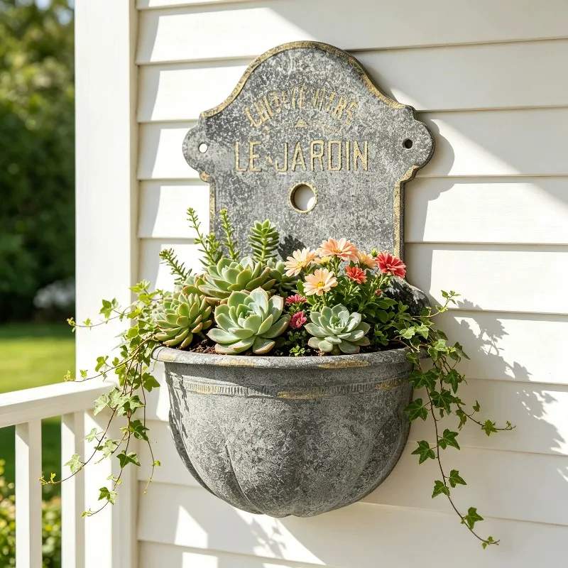 Retro Style Wall Mounted Flower Pot Metal Ironwork Garden Wall Decorate Home Courtyard Balcony Hanging Basket Pots for Plants