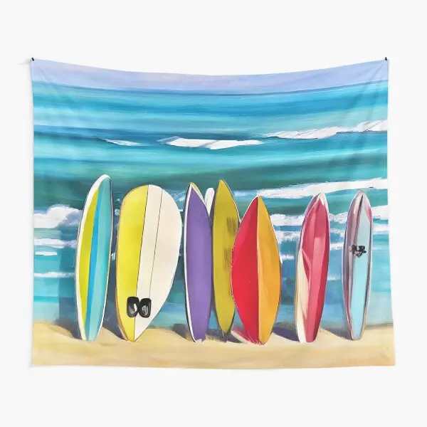 Summer Surf Tapestry Tropical Colorful Surfboard on Wooden Board Wall Hanging Art for Bedroom Living Room Dorm Tapestries Decor
