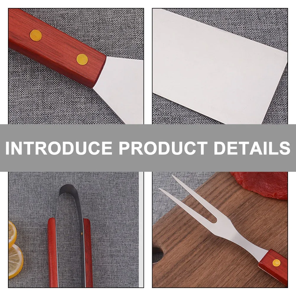 

3Pcs Stainless Steel Bbq Tools Set Wood Handle Durable Thick Grill Utensils Barbecue Outdoor Picnic Fork Spatula Tong