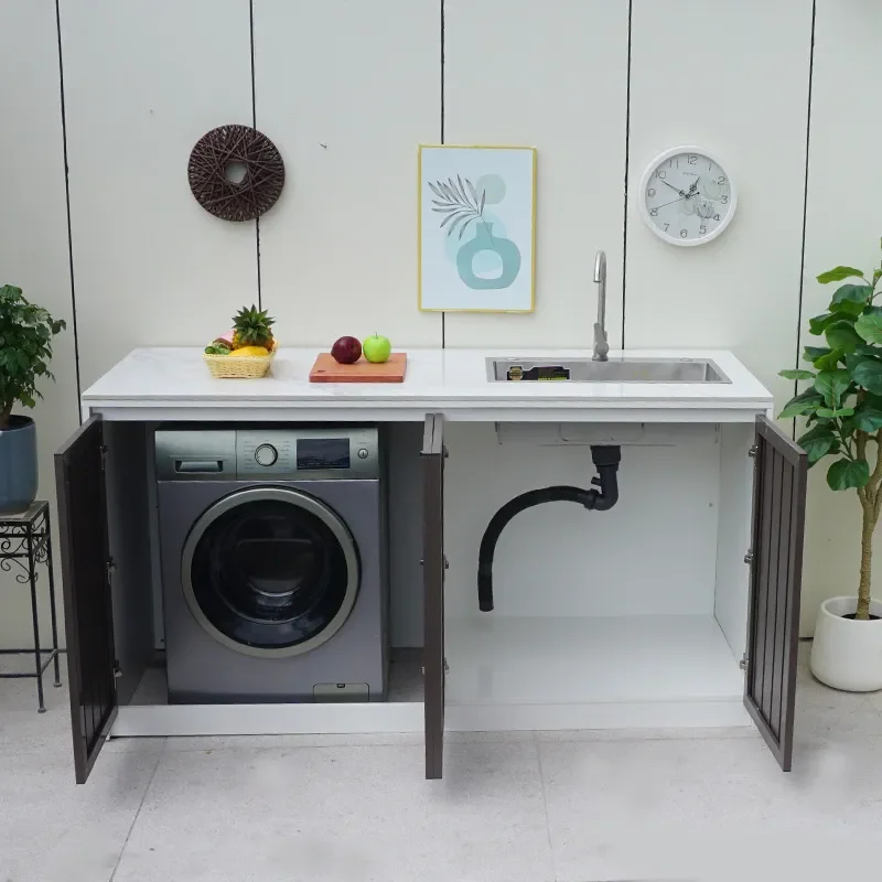 Outdoor Washing Machine Cabinet Garden Sink Wash Basin Balcony Pool Aluminum Alloy Rock Slab Imitation Stone Laundry Pool