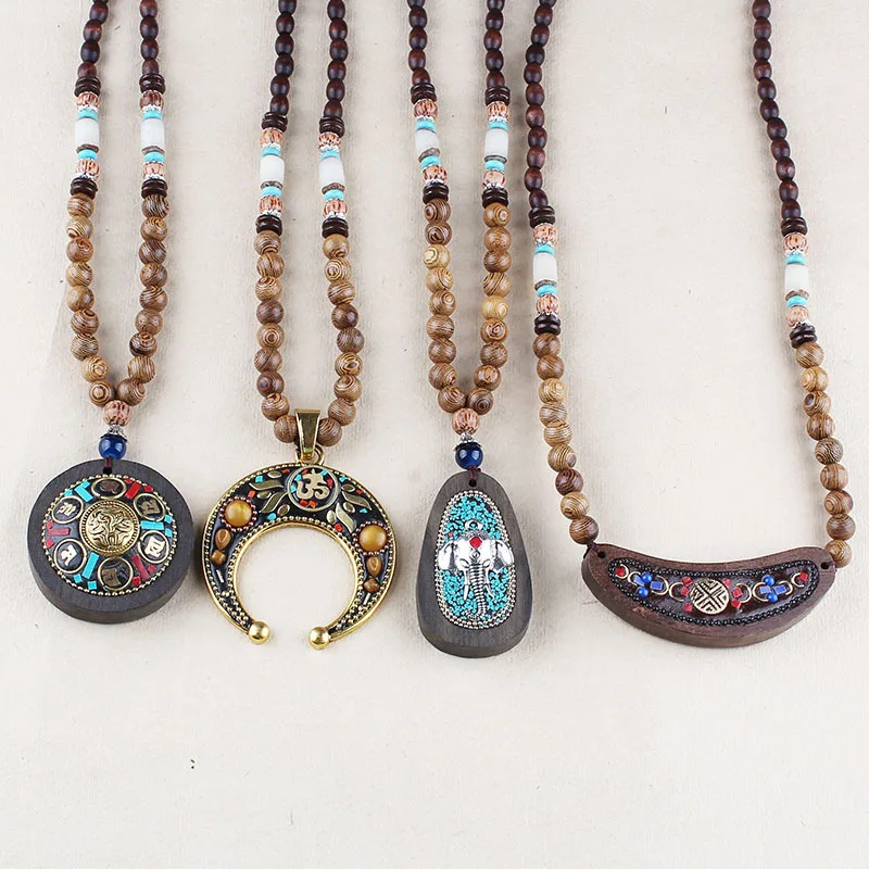 DIY accessories Ethnic style retro wood bead necklace Nepalese style handmade creative pendant jewelry accessories wholesale sou