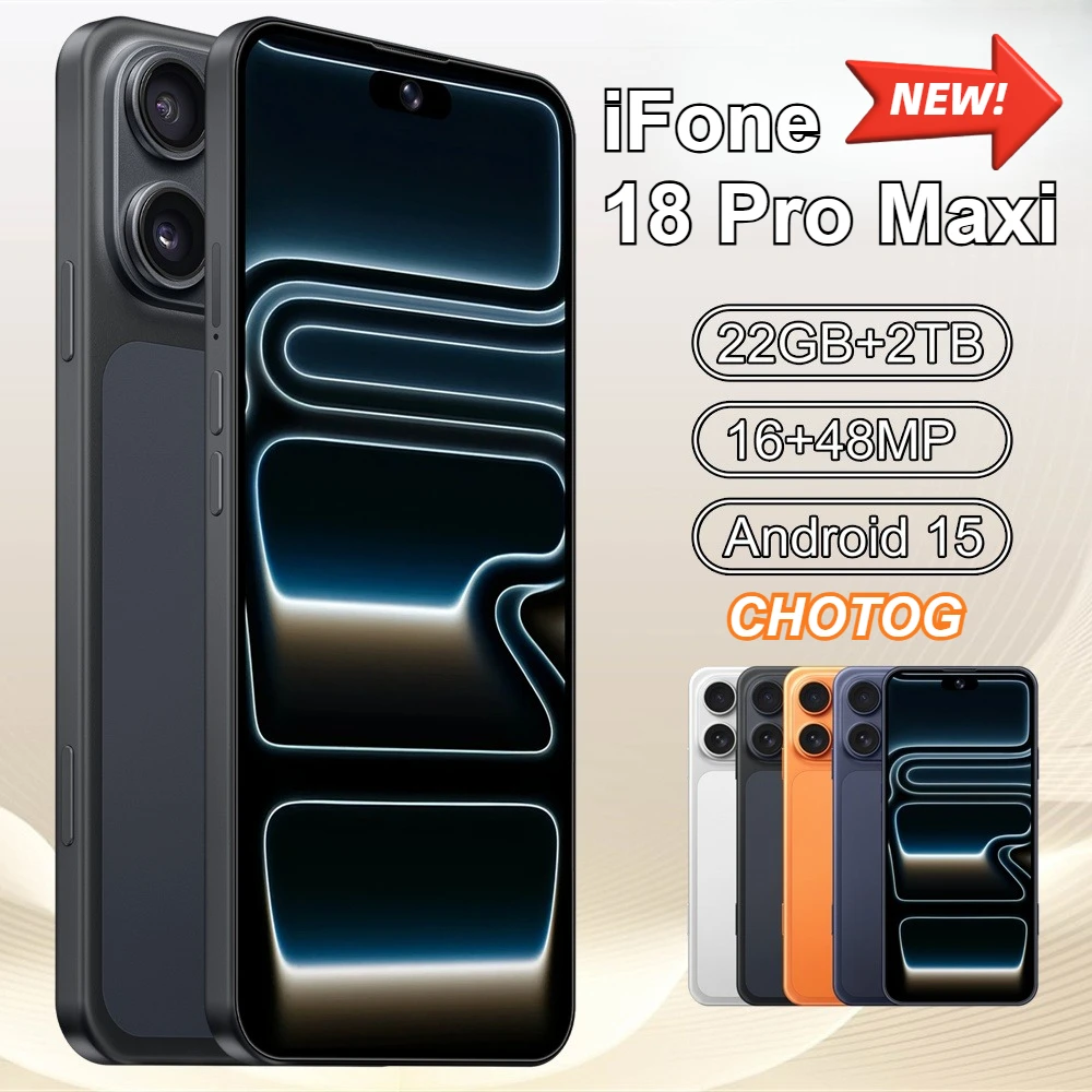 Chotog Ifone 18 Pro Maxi Telefoni Cellulari 7.3 Pollici Smartphone Originale 5G 22GB+2TB Riconoscimento Facciale Dual SIM Android 15 Cellulare Batteria 7800Mah Telefoni Cellulari