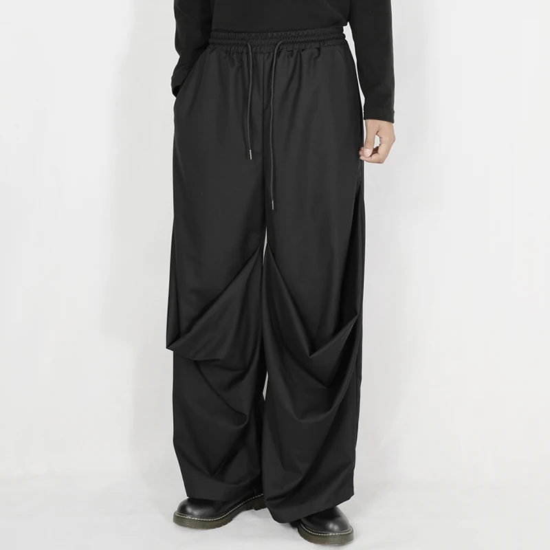 Original men's casual pants, seasonal oversized pants, Yamamoto style dark niche trend, pleated loose straight leg pants