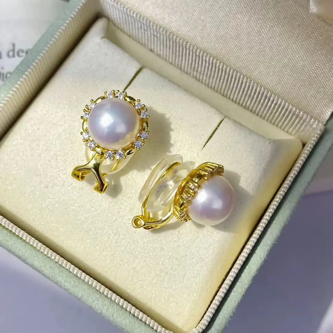 

S925 Sterling Silver Earrings Clip Mount Findings Settings Base Mounting Parts Accessory for 10-11mm Pearls 5 pairs/lot