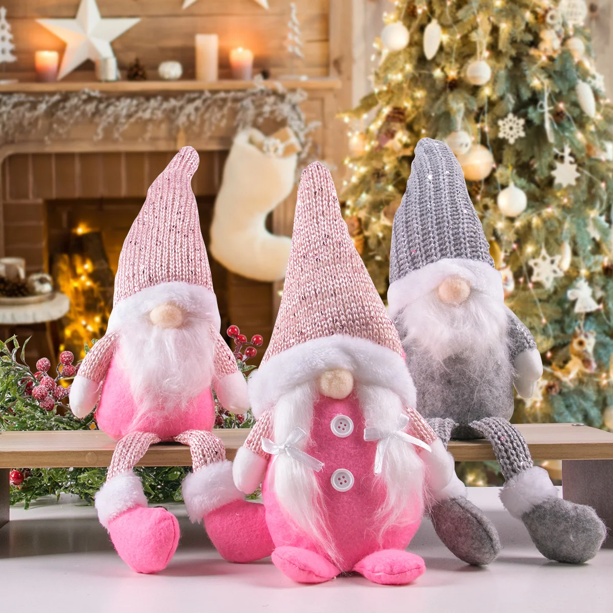 Christmas Faceless Doll Xmas Gray Pink Gnome Doll Gift Christmas Decorations Xmas Ornament Xmas Tree Pendant Navidad Kids Gift