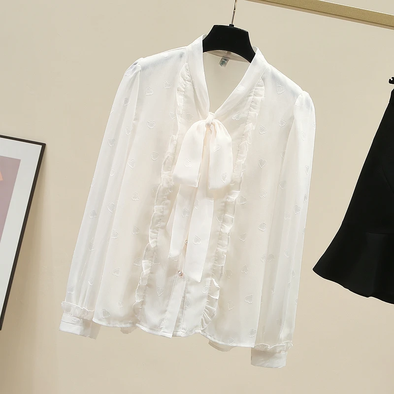 เสื้อเชิ้ตผู้หญิงแขนยาวคอปกโบว์ผ้าชีฟองระบาย เสื้อผู้หญิง เสื้อเบลาส์ เสื้อเชิ้ต บลูซาส สำหรับผู้หญิง 2025 Q629
