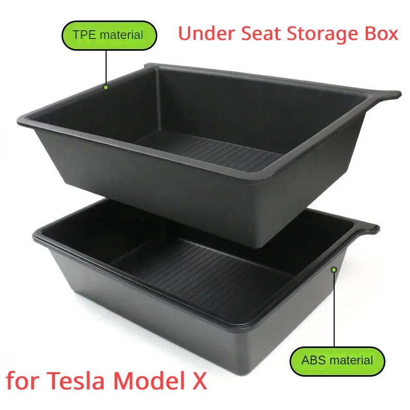 

For Tesla Model X 2023 Interior Accessories Under Seat Storage Organizer Box TPE + ABS Dual Layers Case Underseat Drawer Tray