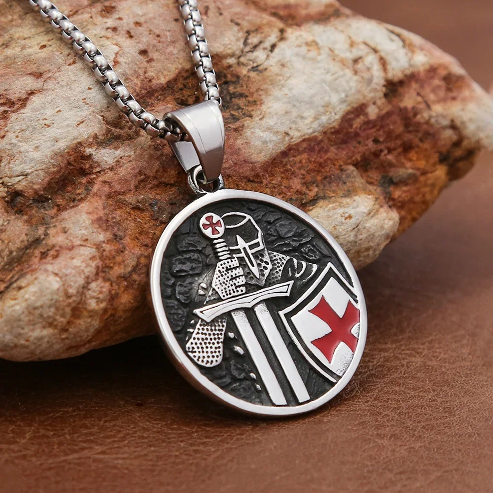 Punk Vintage Knights Templar Shield Pendant Necklace 316L Stainless Steel Male Cross Amulet Fashion Jewelry Gifts Dropshipping