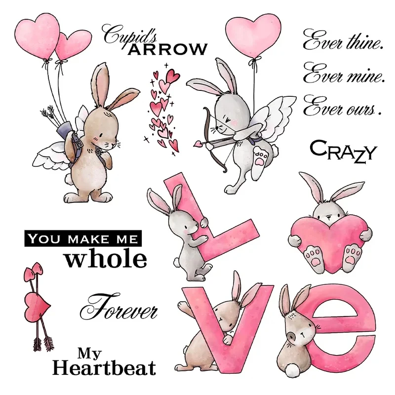 

Cute Love Valentine's Rabbits Cutting Dies Clear Stamp DIY Scrapbooking Metal Dies Silicone Stamp For Cards Albums