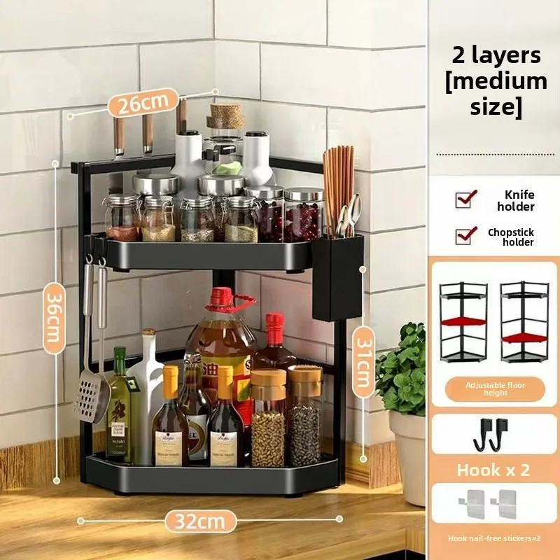 factory-direct-kitchen-rack-multifunctional-corner-seasoning-shelf-double-layer-storage-box-corner-storage-artifact