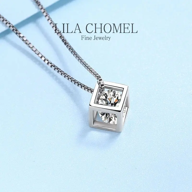 Wedding Fine Jewelry Moissanite 0.5/1Ct  Diamond Necklace PT950 Platinum Square Pendant for Women Gift Luxury popular girl party