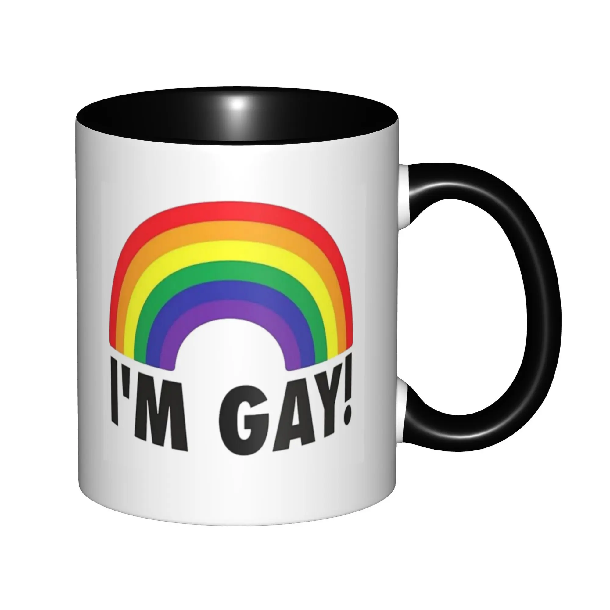 I'm Gay Rainbow Mugs With Black Handle Birthday Coffee Mugs Ceramic Tea Cups 11oz