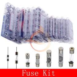 Fusible de vidrio lento y rápido, kit de mezcla de cable de plomo, 12V-250V, 0.1A, 0.25A, 0.5A, 1A, 2A, 2.5A, 3A, 3.15A, 4A, 5A, 6A, 6,3a, 8A, 10A, 15A, 16A, 20A, 30A