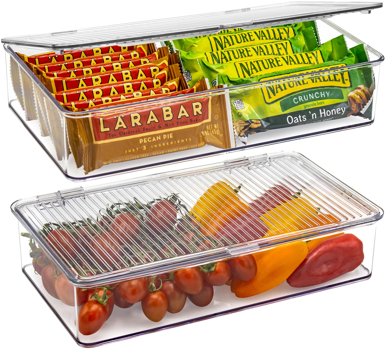 

Clear Storage Bins with Lids for Kitchen Pantry, Small Fridge & Cabinet Organization, 2-Pack