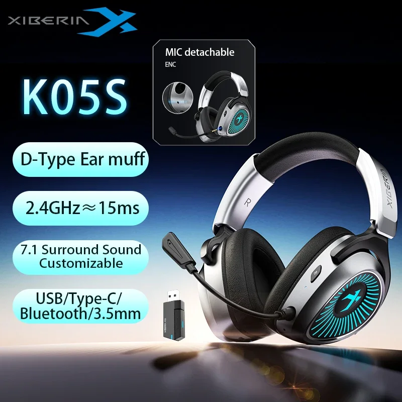 

Xiberia K05S RBG Wireless Headphones Bluetooth 7.1 Music Headset MIC Removable 4-Mode 2.4GHz Headphone Esports Gamer Pc Gaming