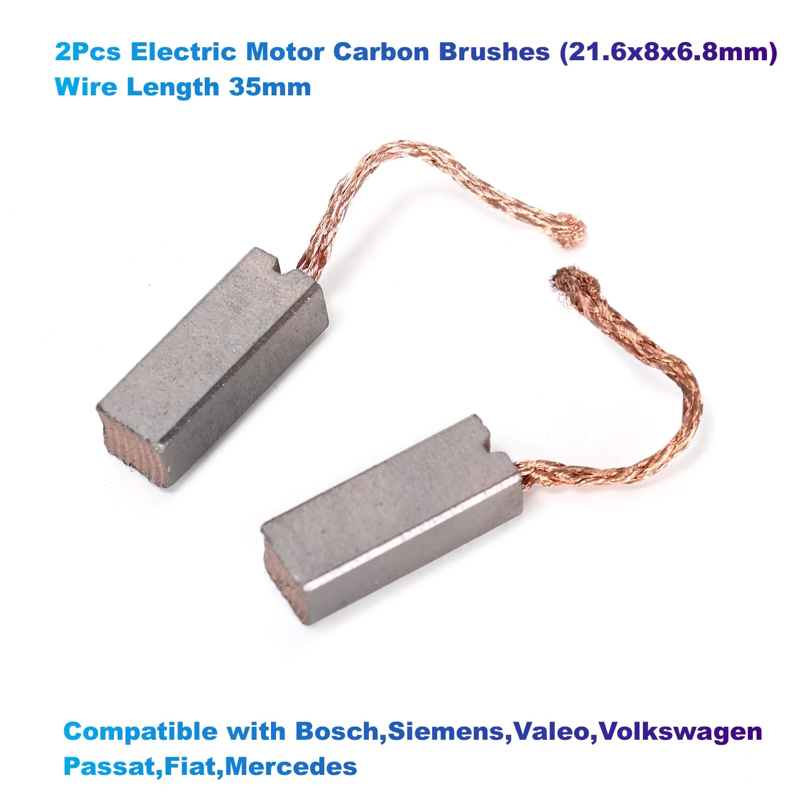 2Pcs Electric Motor Carbon Brushes(21.6x8x6.8mm) Wire Length 35mm Compatible with Bosch,Siemens,Valeo,Volkswagen Passat,Mercedes